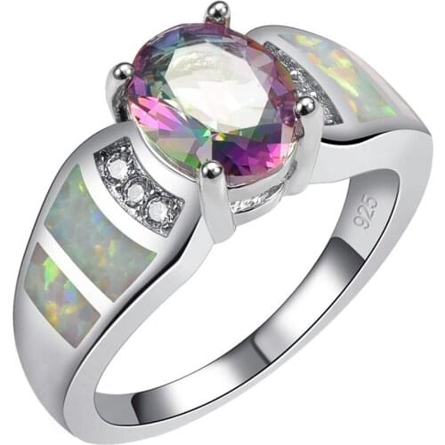 Rose Rainbow Crystal Zircon With White Fire Opal 925 Sterling Silver Size 6 7 8 9 10 R1511