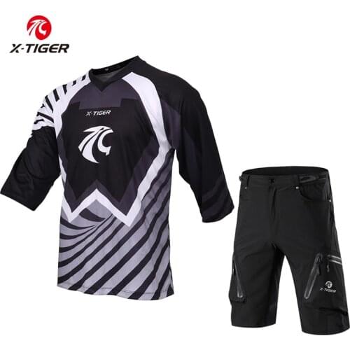 X-Tiger Medium Sleeve DH Shirt Anti-sweat Downhill Shirt Jersey Bicycle Cycling Clothes Quick-Dry Downhill Jersey Bike Set