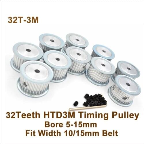 POWGE 32 Teeth 3M Synchronous Pulley Bore 5-15mm Fit Width 10/15mm HTD 3M Belt 32T 32Teeth HTD 3M Timing Belt Pulley 32-3M AF