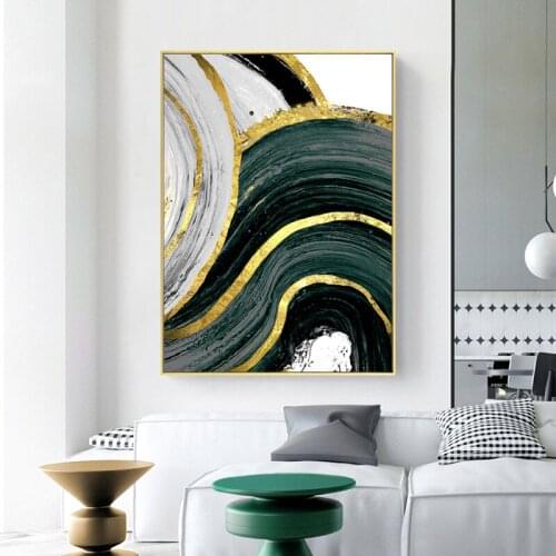 Modern Abstract Gold foil lines Green Canvas Art Paintings For Living Room Bedroom Posters And Prints Wall Poster Home Decor