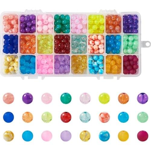 720pcs/box Glass Beads Loose Spacer Crystal Round Beads for DIY Jewelry Making Necklaces Bracelets Mixed Color 8mm