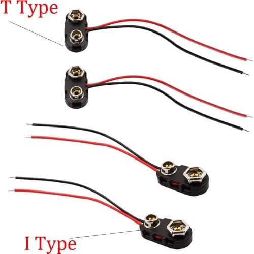 10Pcs/Lot 9v Connector Batteries I/T Shape New Snap on 9V Battery Power Cable Leads Clip Jack Black Hard Shell Plastic Connector