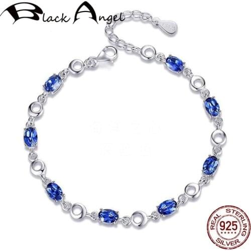 Real 925 Sterling Silver Blue Topaz Bracelets For Female Blue Sapphire Red Gemstone Bracelet Jewelry Birthday Gift Dropshipping