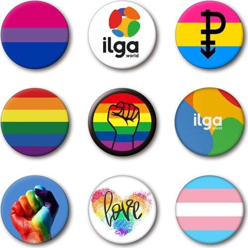 10 Style LGBT Design Rainbow Creative Gay Pride Rainbow Metal Pinback Button Badgs Symbol Pin Decorative Brooch Pins for Clothes