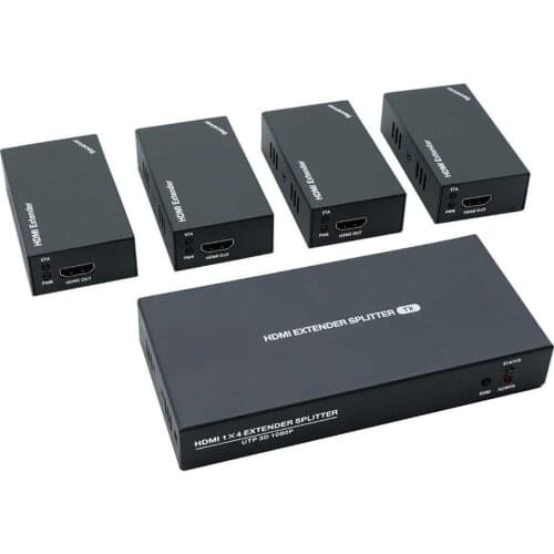 1x4 HDMI Extender Splitter, Support UHD 1080P@60Hz & 3D Visual, 4 Channel Transmit 165ft (50m) Over CAT5e/CAT6/CAT7