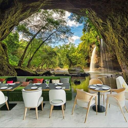 Custom 3D Wall Mural Wallpaper Home Decor Green Mountain Waterfall Nature Landscape 3D Photo Wall Paper For Living Room Bedroom