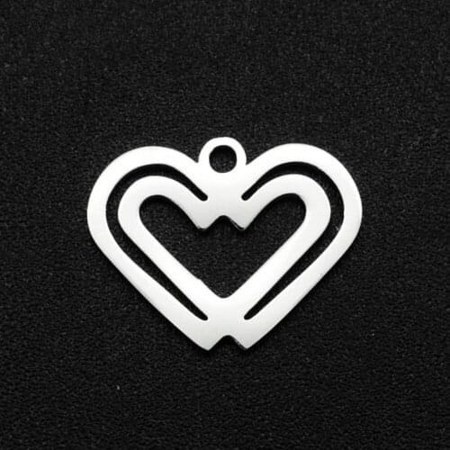 5pcs/lot 100% Stainless Steel 12x15 Double Hearts DIY Charm Pendant Wholesale Earring Finding Necklace Top Quality