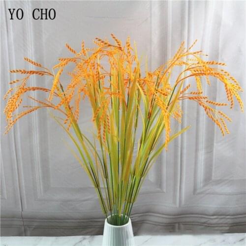 5pcs Autumn Home Outdoor Decor Artificial Yellow Flowers Plant Wheat Ear Wedding Decor Grain Seedling Paddy Fake Plastic Flowers