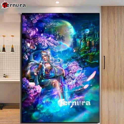 5D DIY Diamond Painting Fantasy moon woman cherry blossom Diamond Embroidery Rhinestone Mosaic Cross Stitch Kit Home Decoration