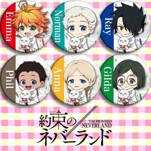 Anime Cartoon The Promised Neverland Pin Badge Brooch Cosplay Accessories Pins for Backpack Decor for Boy Girl Gift 6 pcs/set