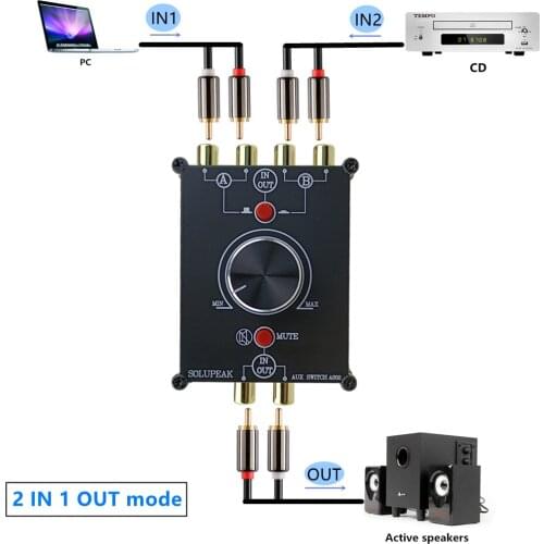 SOLUPEAK 2 IN 1 OUT Passive preamp Audio Signal Switcher Selector Box Lossless Stereo Audio Signal Splitter with volume control