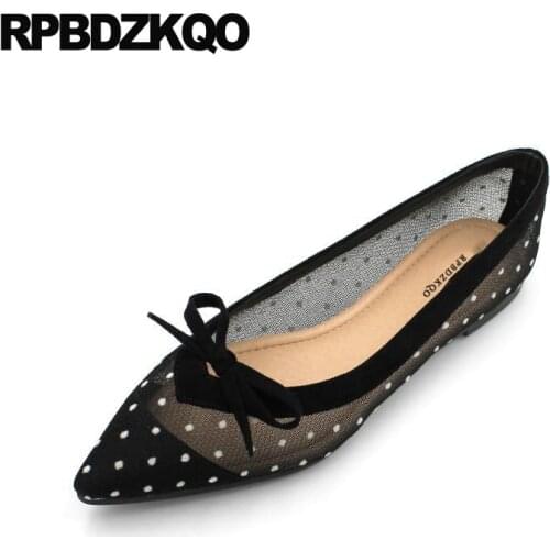 Gray Polka Dot Black Ballet China Summer Ballerina Mesh Flats Designer Shoes Women Luxury 2021 Pointed Toe Large Size Unique Bow