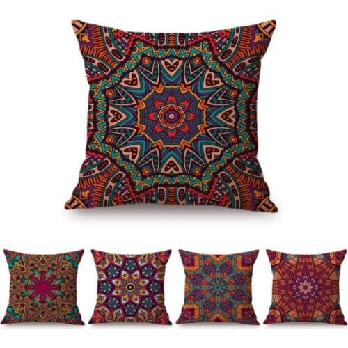 Bohemian Mediterranean Style Ethnic Mandala Geometric Design Sofa Throw Pillow Cover Colorful Floral Geomtry Linen Cushion Cover