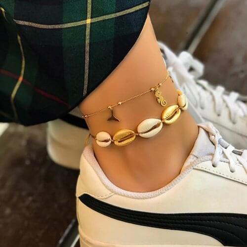 New Bohemian Shell Conch Seahorse Whale Tail Anklet Bracelets Women Beach Gold Color Ankle Chain Foot Bracelet Summer Jewelry