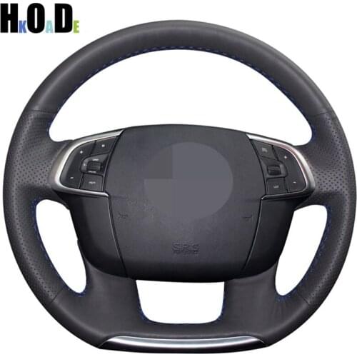 Black PU Artificial Leather Steering Wheel Covers Hand-stitched Car Steering Wheel Cover for Citroen C4 C4L 2011-2015 DS4