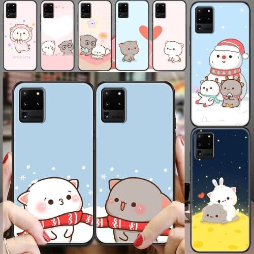 Lovers Peach Cat Cute Phone case For Samsung Galaxy Note 4 8 9 10 20 S8 S9 S10 S10E S20 Plus UITRA Ultra black soft prime tpu