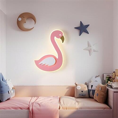 Childrens Room Pink Flamingo Wall Lamps Girl Princess Room Bedroom Cartoon Decor Lamp Restaurant Corridor Clothing Store Lights