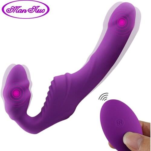 Dual motor Strapless Strap on Realistic Dildo Vibrator Massager Lesbian Both Head G-Spot Stimulate Clitoris Sex Toy for Couples