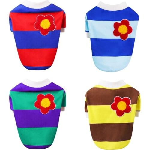 Fleece Pet Dog Clothes Striped Flower Design Puppy Clothing Winter Warm Dog Vest Shirt Puppy Cat Dog Coat Jacket Pets Clothing