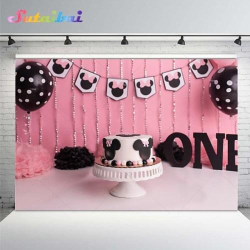 Pink Mouse Photography Backdrop Decor Balloon Princess Girls 1st Birthday Cake Smash Baby Shower Party Background Photo Studio