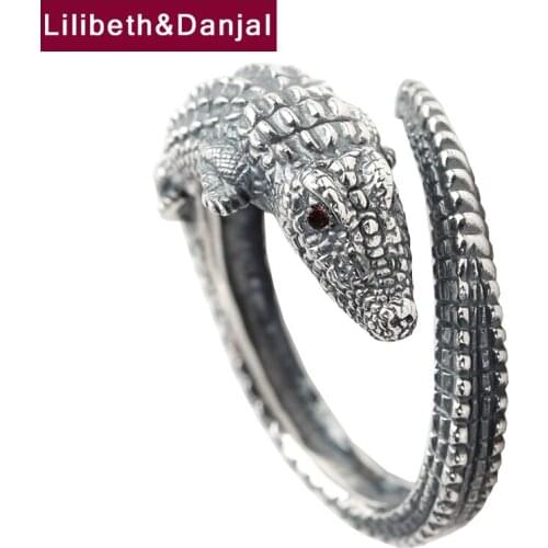 Personality Crocodile Designer Adjustable Ring Pure 925 Sterling Silver Animal Fashion Jewelry Women Men 2021 Wedding Band R83