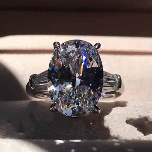 Fine Silver color Oval cut 6ct Diamond ring Cz Gemstone Engagement wedding band rings for women Statement Party Jewelry