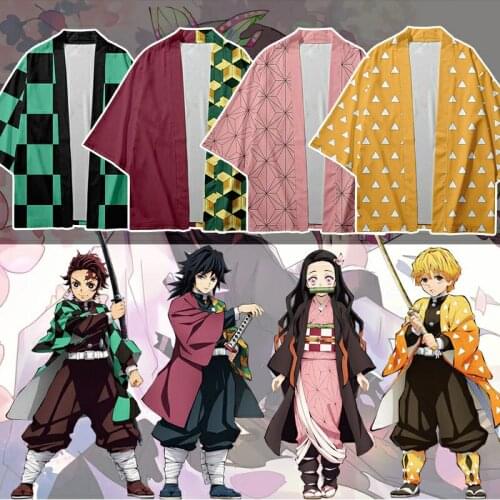 Anime Demon Slayer Kimetsu No Yaiba Tanjiro Kamado Cosplay Cape Costume Men Kimono Jackets Halloween Party Clothes Adult Kids