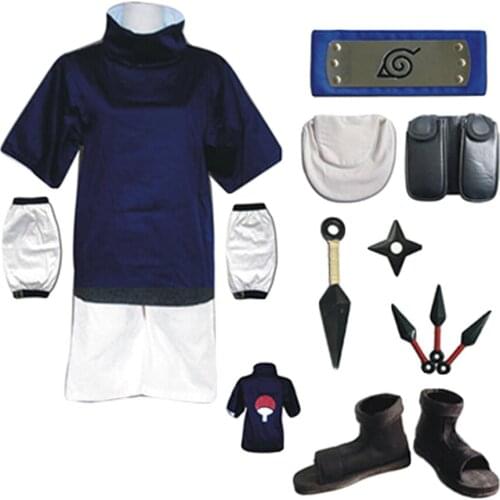 Adult Children Uchiha Sasuke Cosplay Costume Anime Kids Ninja Uniform Outfits Full Set Halloween Carnival Suit