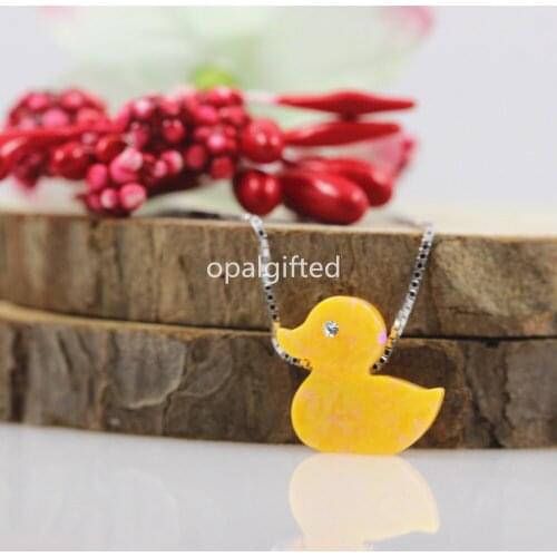 MOQ=1PC Fancy Little Duck Pendant Fire yellow Op66 12x13mm With CZ Eye For Women Opal 925 Silver Necklace Jewelry