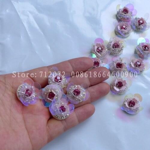 La Belleza Pink/cream pearls/rhinestones 3D flowers 1.5cm diameter 50PC/lot