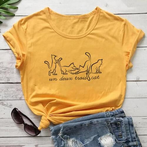Un deux trois Cute Cats Funny Shirt New Arrival Women Funny Casual 100%Cotton T Shirt Cat Lovers Life Shirt Cat Lover Gift Tee