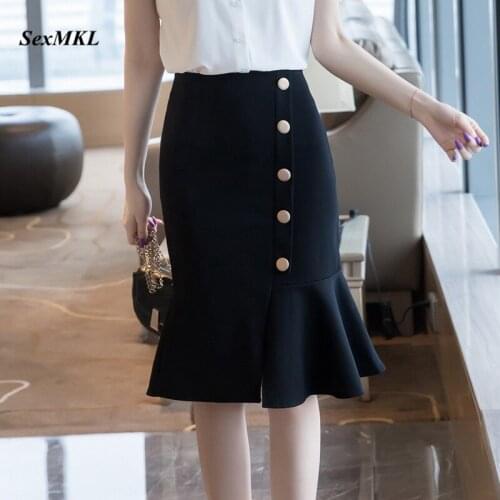 Fashion Black Long Skirts Womens 2020 Korean Style High Waist Zipper Red Skirt Women Clothes Button Ruffles Office Sexy Skirt