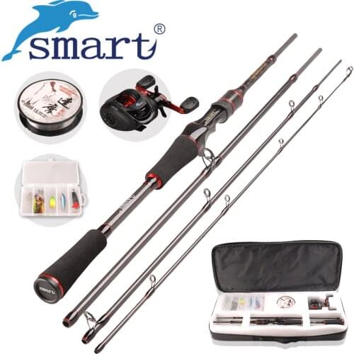 SMART Casting Fishing Set 6.2:1/6BB Casting Reel 1.98m M Casting Rod 100m Nylon Fishing Line Spoon Lure Accessories Pesca Peche