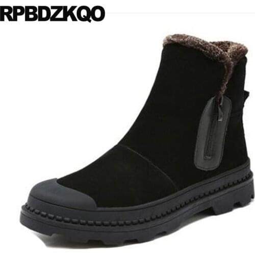 High Quality Shoes Suede Warm Snow Black Winter Men Boots With Fur Faux Platform Short Sole Zipper Ankle Snowboot Thick Soled
