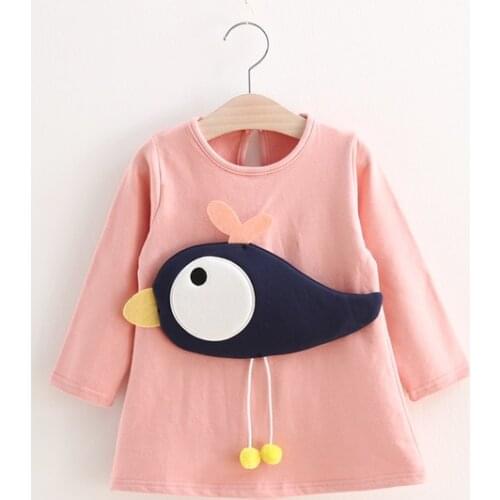 2019 spring autumn/winter Girls Kids Big Bird Velvet dress cute baby Girl Casual Dresses Vestidos Clothes Children Clothing