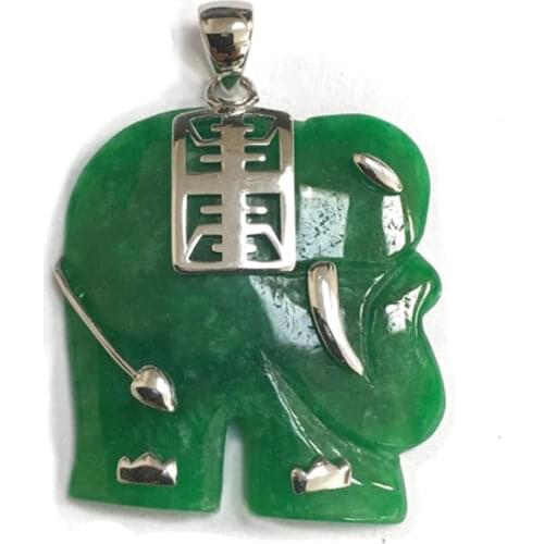 Sterling Silver Necklace Green Natural Jade ELEAPHNT Charm with Longevity MEANING-18 inches Cable Chain