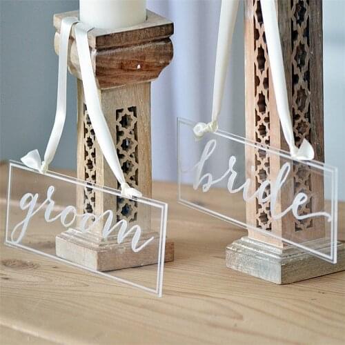 Clear Acrylic Wedding Chair Signs Hanging Signs Bride and Groom Chair Signs Table Decoration Wedding Signs