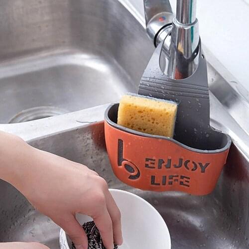 Adjustable Sponge Drain Rack Plastic Soap Hanging Storage Basket Bag Drain Holes Dish Cloth Sink Holder Kitchen Accessories