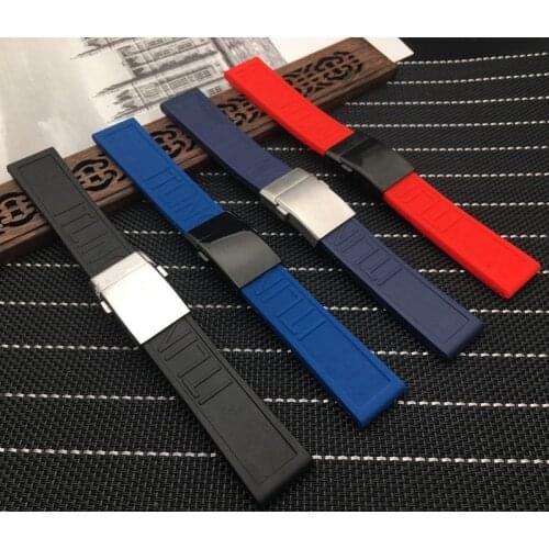 Top Brand watchband Silicone Rubber Black Blue Red 22mm 24mm Bracelet For navitimer/avenger/Breitling strap Wristband logo on