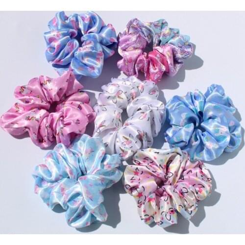 Unicorn Pattern Hair Scrunchies Stretchy Satin Scrunchie Pack Women Elastic Hair Bands Girl Headwear Hair Ties