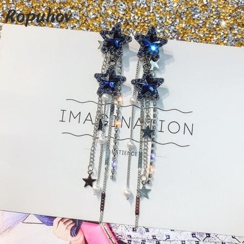 Ropuhov 2021 New Korean Fashion Gift Woman Silver Needle Long Tassel Star Luxury Rhinestone Earrings Bling Wholesale