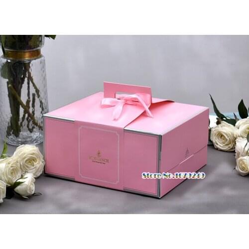Pink green 6 inch 8inch Portable Square Cake Box with handle, Muse snacks box，Birthday cake packing boxes 20pcs/lot
