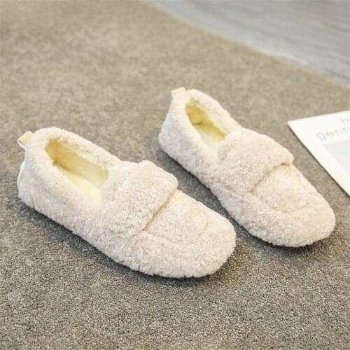 2021 New Women Winter House Faux Fur Fashion Warm Shoes Woman Slip On Flats Female Slides Black Pink Cozy Home Furry Slippers