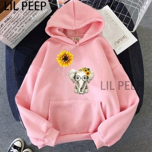 Hippie Sunflower Elephant 2021 Spring Oversized Sweatshirt Printed Kawaii Hoodies For Women Top Clothing Female Full Sleeve