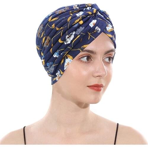 Fashion Women’s Cotton Turban Africa Hijab Caps Muslim Wrap Head India Hats Print Headtie Chemo Bonnet Hair Loss Hat