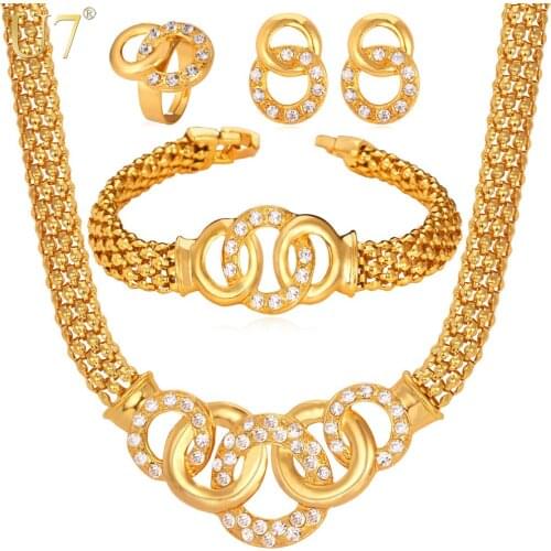 U7 African Costume Jewelry Set Necklace Set Crystal Mutil Circles Dubai Gold Color Jewelry Set Women Wedding Accessories S628