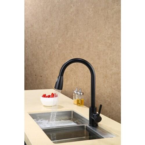 Free ship black clour pull out kitchen spray faucet mixer tap New Single hole Deck mounted