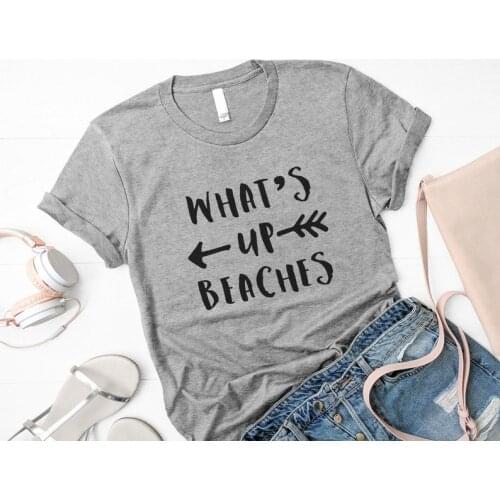 What`S UP beaches T-Shirts kawaii cotton crewneck short sleeve cute fashion top tees for women Ladies plus size Drop shipping