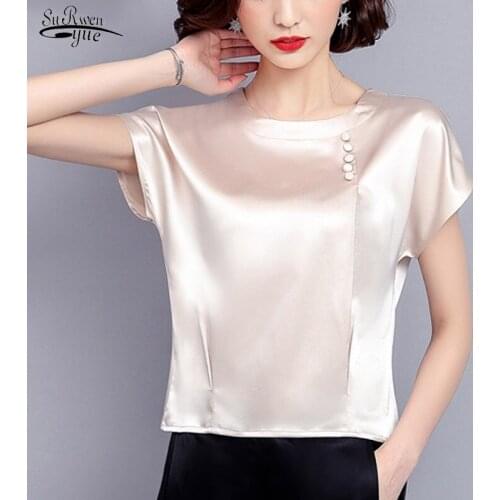2021 Summer O Neck Short Sleeve Women Tops Fashion Solid Silk Chiffon Shirt Plus Size 3XL 4XL Woman Blouses Blusas Mujer 0425 40