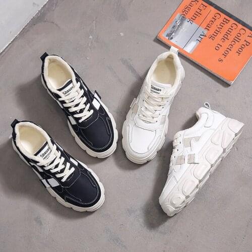 New Casual Platform Sneakers Women Cloth High Top Vulcanized Shoes Luxury Chunky Ladies Breathable Comfortable Leather U20-81